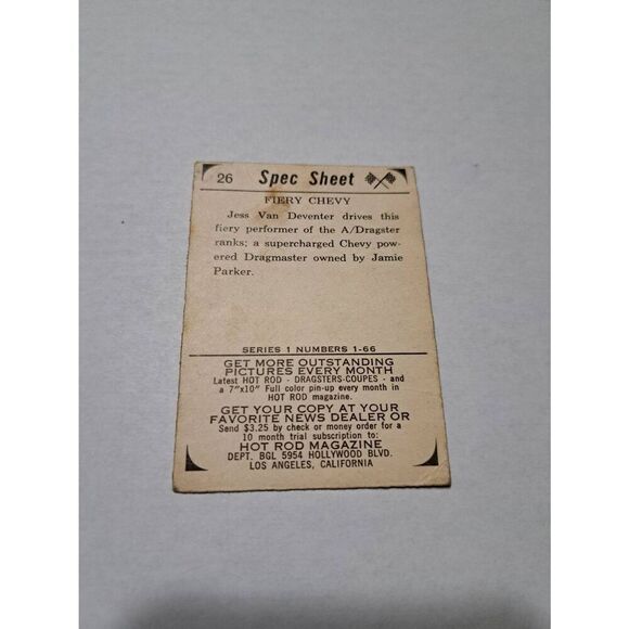 Vintage 1965 Hot Rod Magazine #26 Fiery Chevy Jess Van Deventer Trading Card - Picture 4 of 4